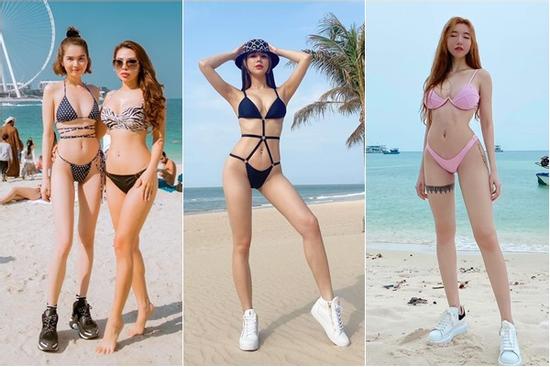 Bikini + giày sneaker: Kiểu mix 'lạc quẻ' nhưng Ngọc Trinh, Diệp Lâm Anh thi nhau diện