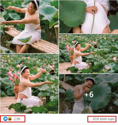 Chàng trai gây sốt với bộ ảnh mặc áo yếm tạo dáng yểu điệu thục nữ bên sen-1