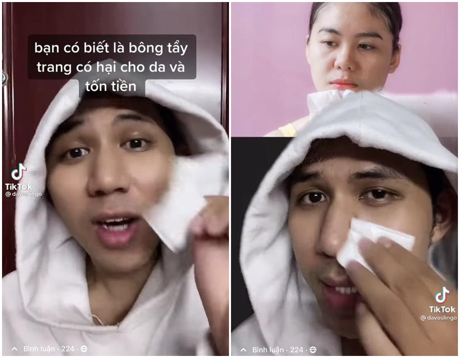 TikToker bị ném đá vì làm đẹp ngược đời: Dùng nước tẩy trang... bằng tay?-1