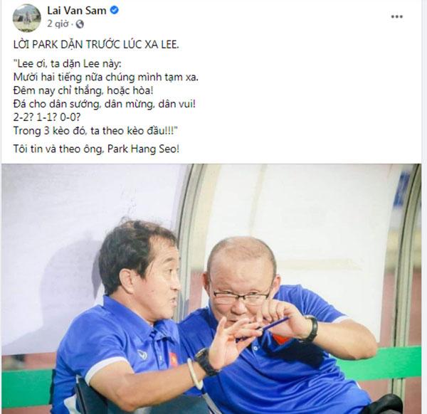 Nhà báo Lại Văn Sâm viết thơ ghi lời dặn thầy Park với trợ lý Lee trước trận gặp UAE-1