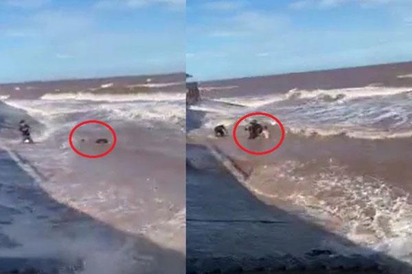Clip: Thót tim nhìn thanh niên bị sóng dữ cuốn chới với giữa biển ở Nam Định-2