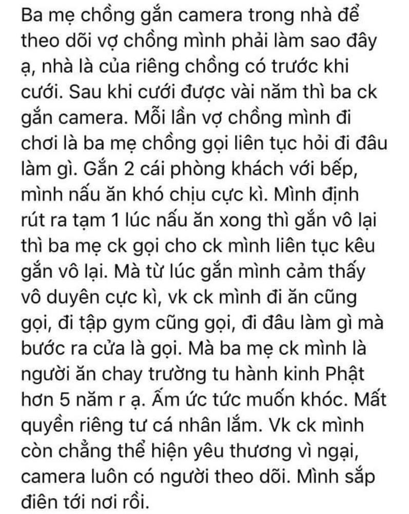 Đọc mà tức: Bố mẹ chồng đặt camera theo dõi khắp nhà, dân mạng tư vấn gắt-1