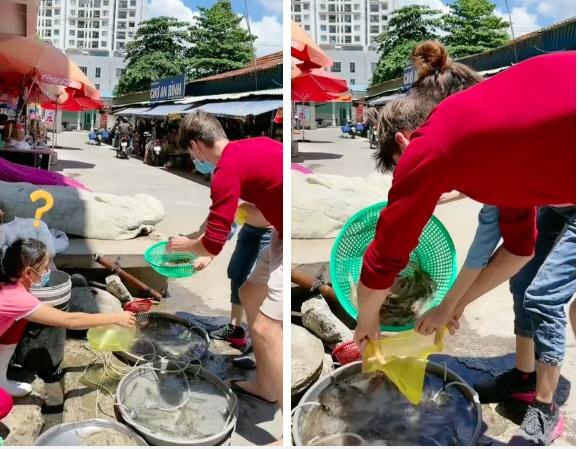 Được vợ Việt chỉ cách, chồng Tây đi mua tôm kiểu bá đạo làm người bán ái ngại-1