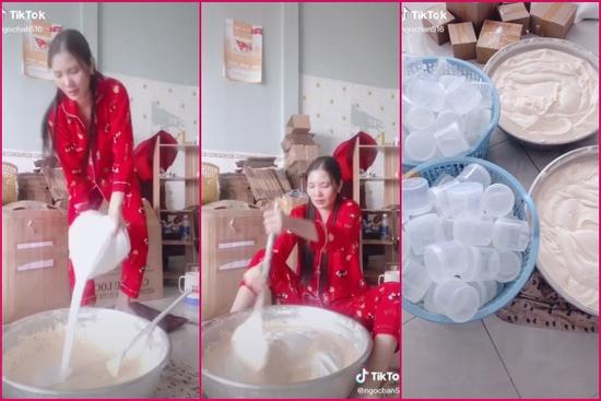 Nổi da gà với màn làm kem trộn như trộn vôi vữa xi măng, khuấy cám heo