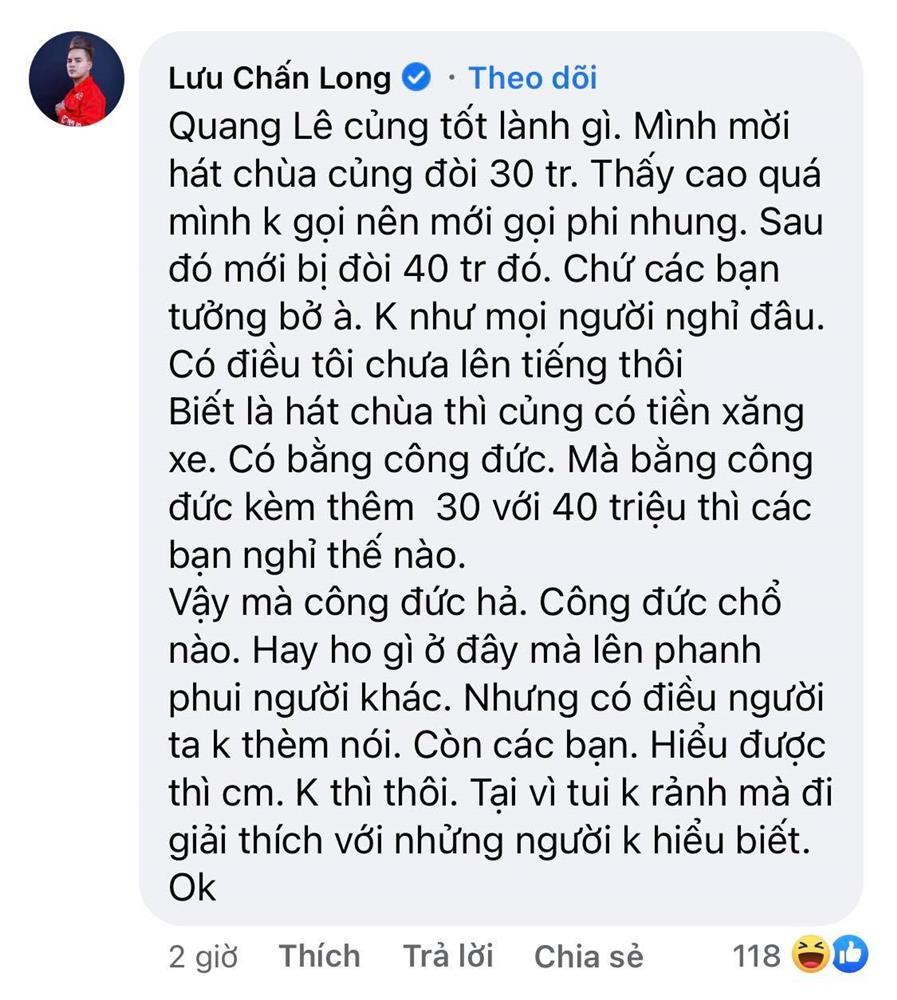 Lưu Chấn Long tố Quang Lê đi hát ở chùa đòi cát xê 30 triệu