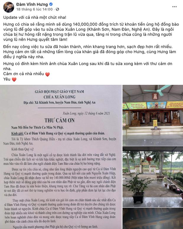 Đàm Vĩnh Hưng lên tiếng khi bị chỉ trích dùng tiền cứu trợ đi sửa chùa ở Nghệ An-1