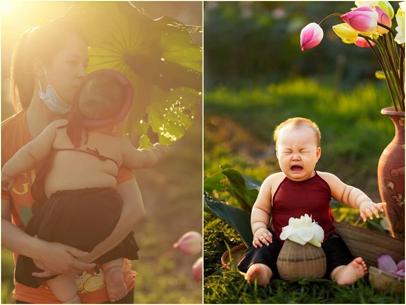 Khóc ngất bên hoa sen, công chúa 9 tháng tuổi biểu cảm ôi quá hài-1