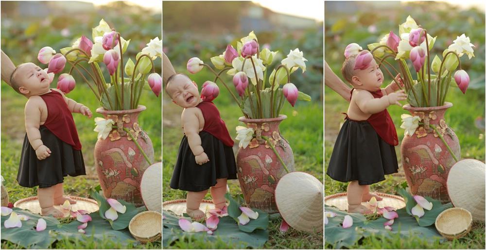 Khóc ngất bên hoa sen, công chúa 9 tháng tuổi biểu cảm ôi quá hài-4