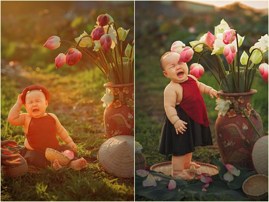 Khóc ngất bên hoa sen, công chúa 9 tháng tuổi biểu cảm ôi quá hài-5