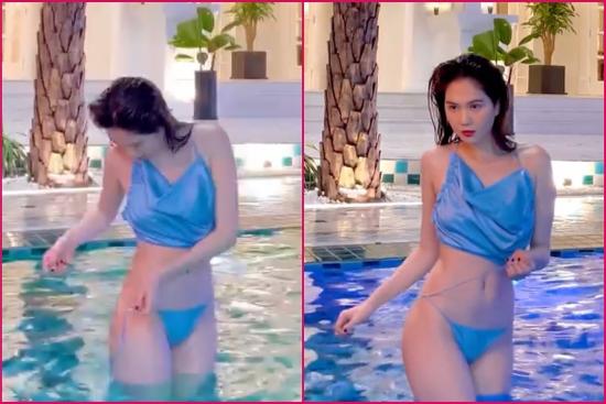 Ngọc Trinh cố tình cởi dây bikini như muốn thoát y ở bể bơi