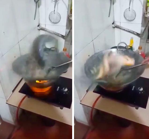 Con cá chép bị mổ bụng, moi ruột, khi cho vào chảo dầu vẫn quẫy tưng bừng-2