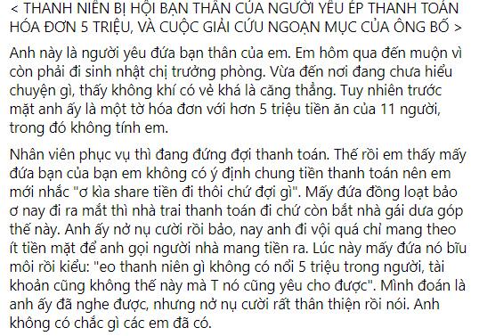 Chê bạn trai không có nổi 5 triệu trả hóa đơn ăn, cô gái tím mặt ngã ngửa sau đó-1