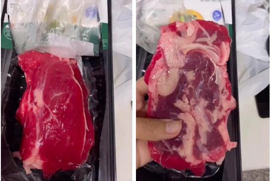 Thấy siêu thị bày miếng thịt bò quá ngon, cô gái vội mua và phát hiện mình bị lừa?