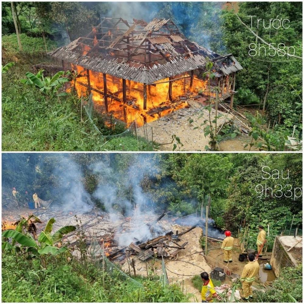 Nghi chập điện, 1 căn nhà sàn ở Sơn La bị thiêu rụi hoàn toàn-1