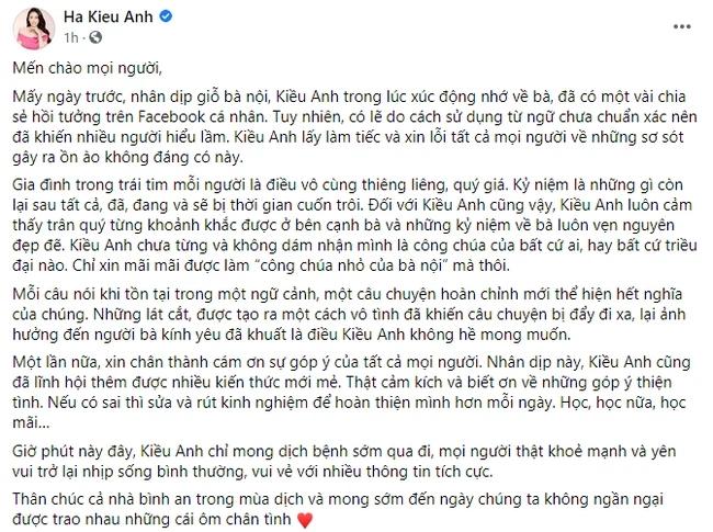 Hà Kiều Anh xin lỗi sau ồn ào gia thế công chúa đời thứ 7 triều Nguyễn-1