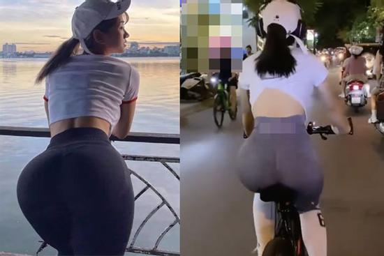 Đạp xe dạo quanh Hà Nội, cô gái cố tình show vòng 3 gây nhức mắt