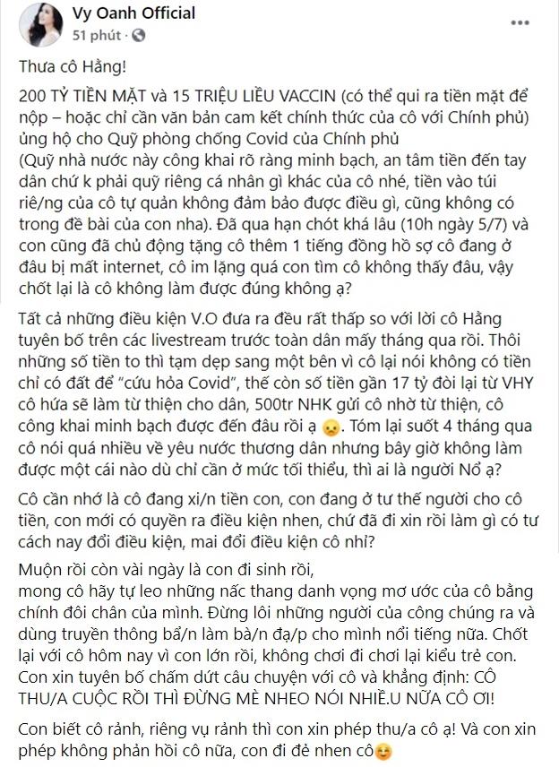 Tuyên bà Phương Hằng thua cuộc, Facebook Vy Oanh phủ icon phẫn nộ-3