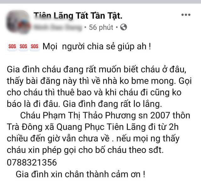 Nữ sinh lớp 9 Hải Phòng mất tích sau buổi học thêm, gia đình cầu cứu MXH-1