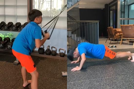 Con trai Hồ Ngọc Hà hì hục tập gym, dân mạng xem cười xỉu