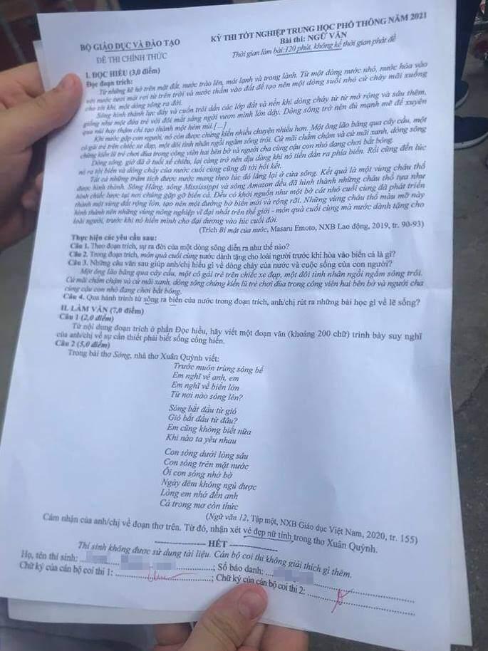 Đáp án chuẩn cho đề thi môn Văn THPT Quốc gia 2021-1