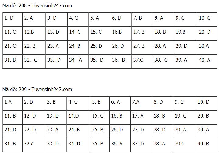Đáp án chuẩn các môn Khoa Học Tự Nhiên kỳ thi THPT Quốc gia 2021-8