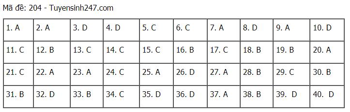 Đáp án chuẩn các môn Khoa Học Tự Nhiên kỳ thi THPT Quốc gia 2021-4
