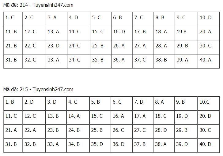 Đáp án chuẩn các môn Khoa Học Tự Nhiên kỳ thi THPT Quốc gia 2021-13