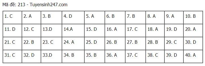 Đáp án chuẩn các môn Khoa Học Tự Nhiên kỳ thi THPT Quốc gia 2021-12