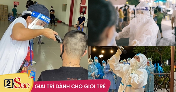 Xúc động ảnh Phương Thanh cắt tóc cho các y bác sĩ, dân quân