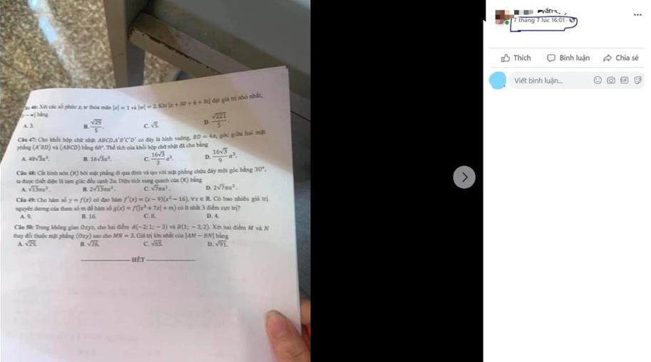 Thêm 1 vụ đề thi Toán tốt nghiệp THPT bị nghi chụp lén ra ngoài-2