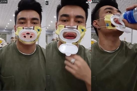Lê Dương Bảo Lâm đeo khẩu trang lạ đời