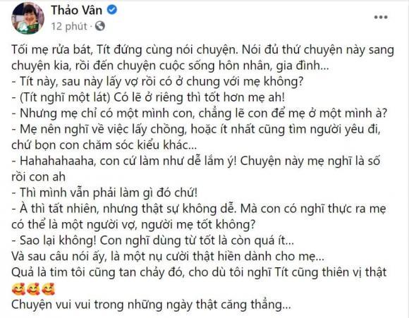 Con trai MC Thảo Vân khuyên mẹ lấy chồng với lý do xúc động-2