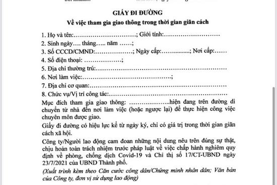 Hà Nội ban hành mẫu 'giấy đi đường' dùng trong thời gian giãn cách toàn xã hội