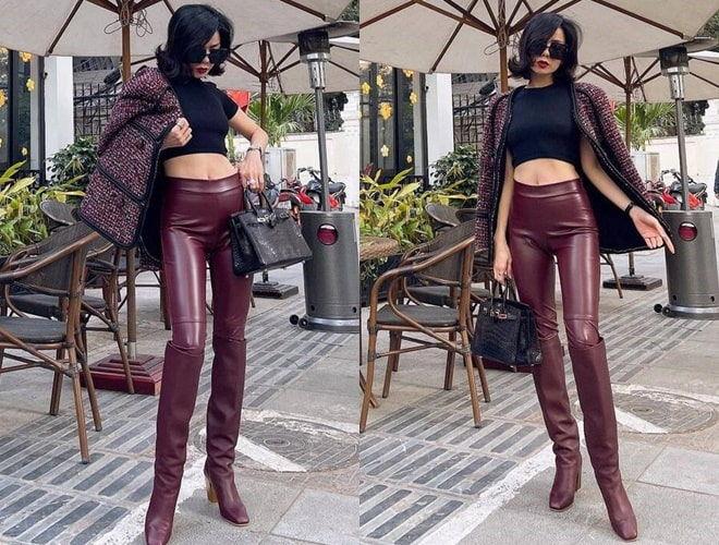 Sao Việt cũng có rất nhiều người mất điểm với mốt trang phục da bóng này. Lệ Quyên lộ bụng dưới to bất thường.