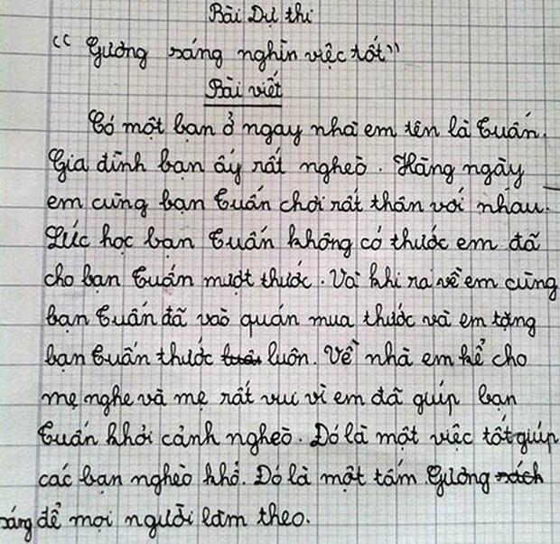 Yêu cầu viết gương sáng nghìn việc tốt, nhóc tiểu học bẻ lái gắt-1