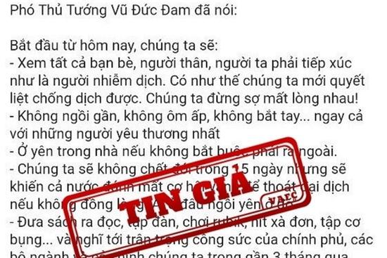 Giả mạo phát ngôn chỉ đạo chống dịch của Phó Thủ tướng