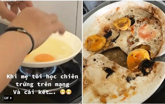 Mẹ bắt trend rán trứng, con gái cạn lời trước kết quả nhưng chẳng dám ho he gì-1