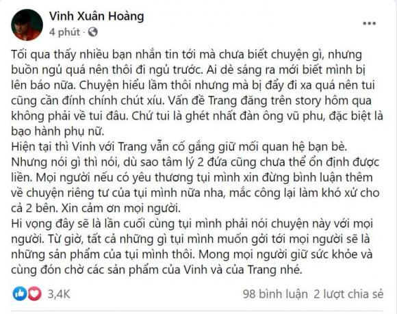 Vinh Râu viết tâm thư khi bị nghi đánh đập Lương Minh Trang-1