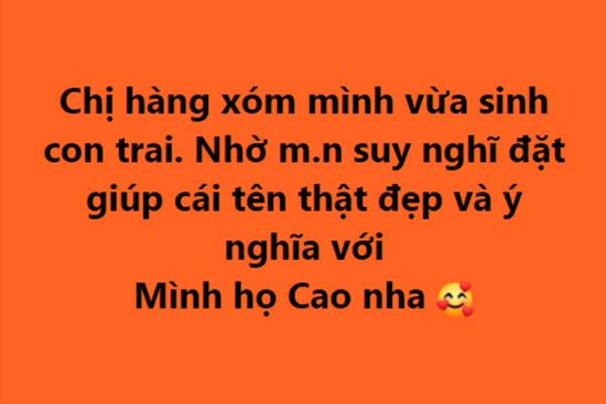 Trai họ Cao xin tư vấn đặt tên cho con chị hàng xóm, kết đắng ngắt