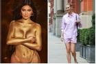 Style sao US-UK: Kylie Jenner dát vàng chụp nude, Bella Hadid diện áo 'bung nút'