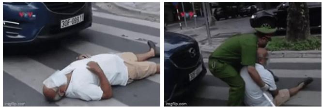 Bị giữ lại khi ra ngoài, cụ ông chặn xe công an, lăn ra đường ăn vạ-3