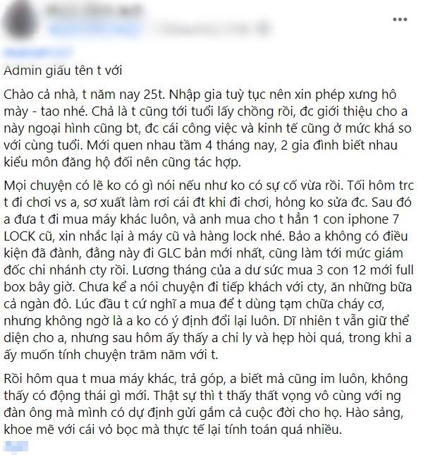 Bạn trai giám đốc tặng điện thoại cũ, cô gái kể lể gây xôn xao MXH-1