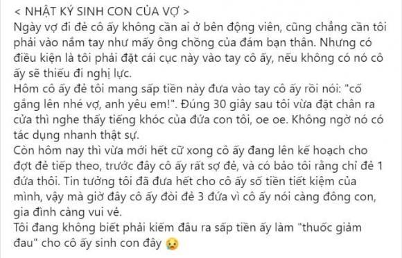 Trước lúc vào đẻ, chồng đưa vợ sấp tiền dày thay thuốc giảm đau-1
