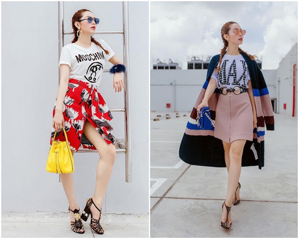 Học lỏm Minh Hằng 4 chiêu mix đồ cao tay với áo phông-2