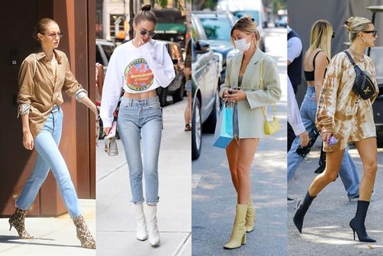 Mix đồ với boots cổ ngắn chuẩn như Gigi Hadid, Hailey Bieber