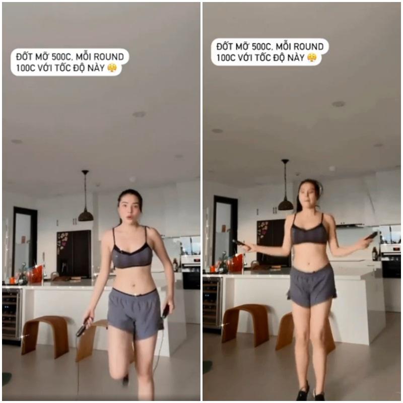 Kỳ Duyên, Ngọc Trinh giữ eo bé tẹo nhờ hùng hục nhảy dây-1