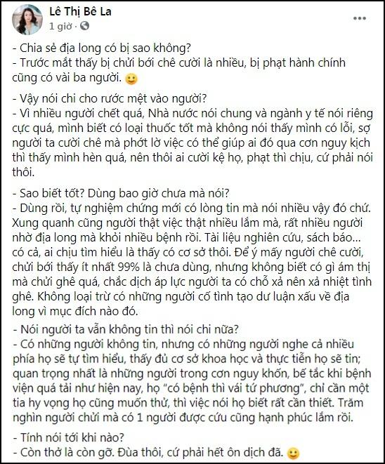 Lê Bê La vẫn quảng bá Địa Long bất chấp nguy cơ xử phạt