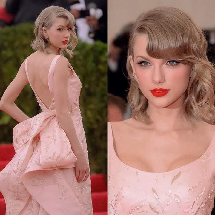 Taylor Swift khoe nhan sắc không tuổi với đầm hồng khoét lưng gợi cảm.