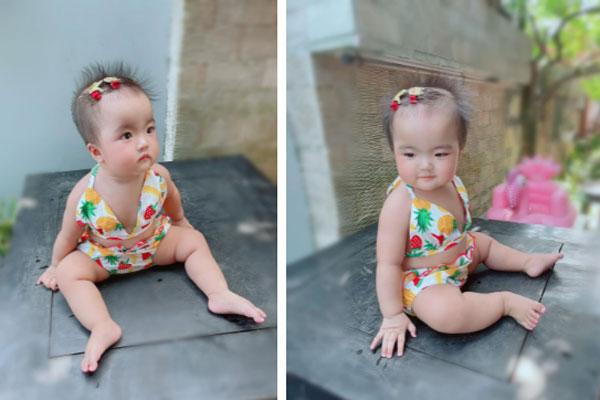 Biểu cảm hài hước của con gái Mạc Văn Khoa khi diện bikini tí hon-3