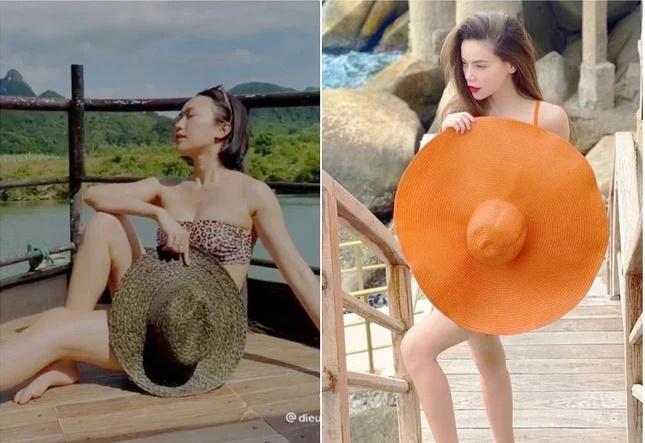 Cô liên tiếp sử dụng mũ rộng vành để giấu nhẹm vòng hai khi diện bikini.